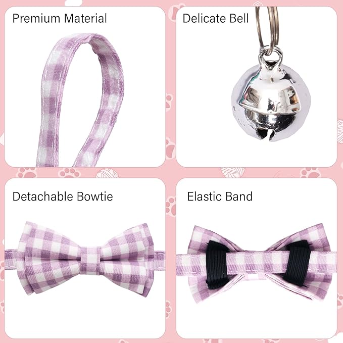 10 Pcs Spring Cat Collar Breakaway with Bow Tie and Bell Kitten Collars Removable Bowtie Plaid Flower Cat Collar for Cats Kittens Puppy(Flower)