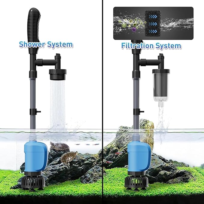 6-in-1 Electric Aquarium Gravel Cleaner, 530GPH Fish Tank Vacuum with Water Changer, Sand Washer & Debris Remover, Quiet 32W Pump & Telescopic Pole for Freshwater & Saltwater Tanks (Blue)