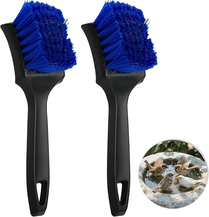 2 Pcs Brush for Bird Baths Blue Hard Bristle Cleaning Brush with Ergonomic Handle Utility Bird Bath Cleaner for Bird Feeder Bath Accessories Fountain Outdoor Cleaning