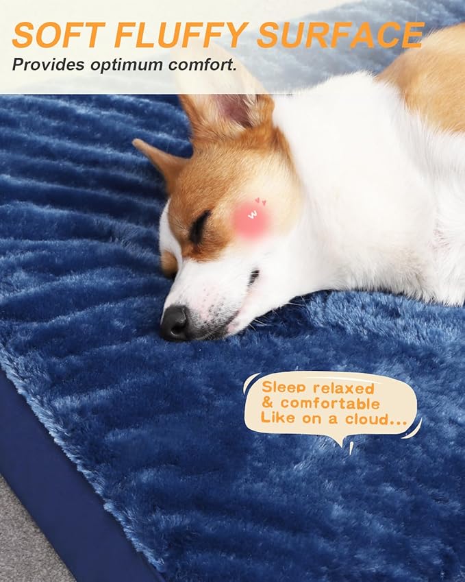 KSIIA Orthopedic Dog Crate Bed Waterproof Dog beds for Medium Dogs Deluxe Plush Washable Pet Mat with Egg Crate Foam & Removable Cover, 29 x 18 Inch, Blue