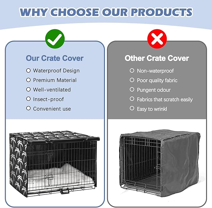 Dog Crate Cover - Double Door Waterproof Pet Kennel Cover, Durable 600D Polyester Protective Cage Cover for 24/30/36/42/48 Inch Dog Crate - Blackprint