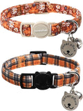 Lionet Paws 2pcs Pack Halloween Cat Collar,Brown Blossoms and Black Brown Grid with Breakaway Buckle,Cute Adjustable Cat Kitten Collar,Ideal for Girl Cats
