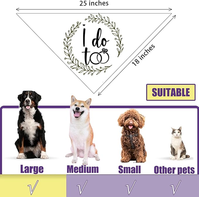 I Do Too Engagement Dog Bandana, Wedding Party Pet Scarf, Photo Prop, Announcement Accessory - White