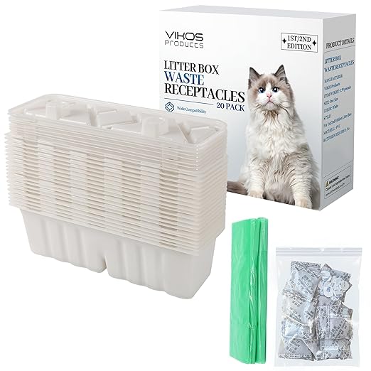 20-Pack Disposable Litter Box Waste Receptacles Compatible with Littermaid Waste Receptacles Fits 1St/2nd Edition Automatic Cat Litter Box, Come with 20pcs Liners & 20pcs Carbon Filters
