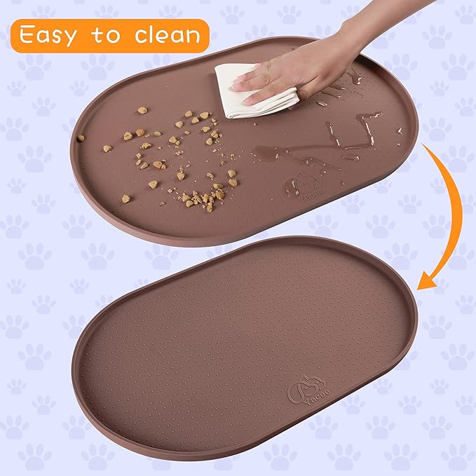 100% Waterproof 0.5" Raised Edge BPA Free Silicone Dog Food Mat, Pet Cat Feeding Mats Contain Spills Protects Floors, Placemats for Cats and Dogs Water Bowl Dishwasher. (Small, Brown)