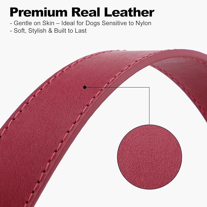 Plutus Pet Genuine Leather Dog Collar – Adjustable Pet Collar with Quick Release Metal Buckle, Soft Real Leather for Small Medium Large Dogs, Heavy Duty & Skin-Friendly (Burgundy, XS)