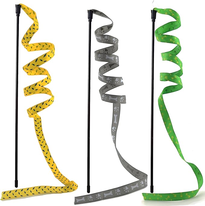 Interactive Cat Toy Wand, Cat Teaser Wand Rainbow String for Bored Indoor Adult Cats and Kittens (3 Pack String)