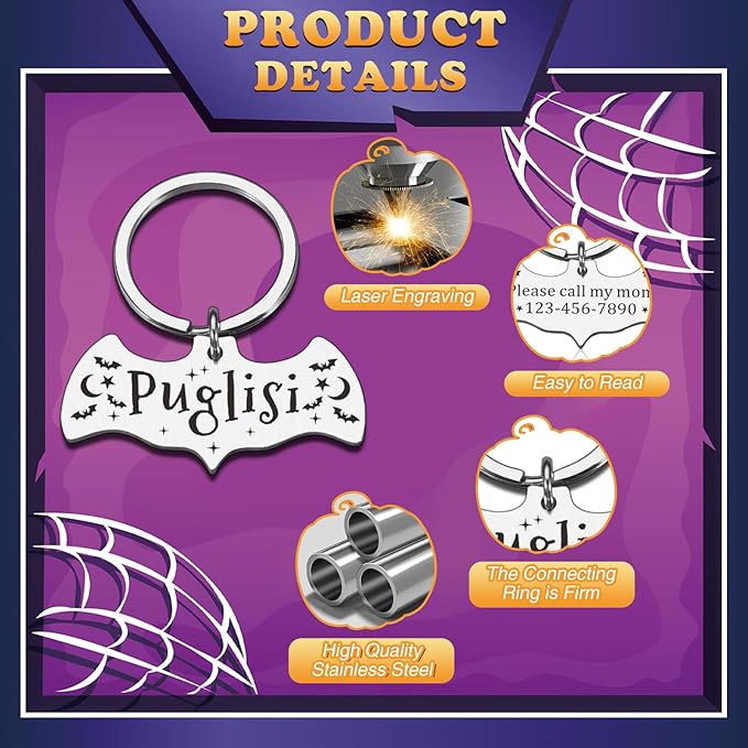 Dog Tags Personalized for Pets - Bat Shape Dog Tag, Customized Pet ID Tag for Black Cat, Witch Friendly Cat Tags, Funny Spooky Dog Name Tag, Stainless Steel Dog ID Tag Engraved on Both Sides