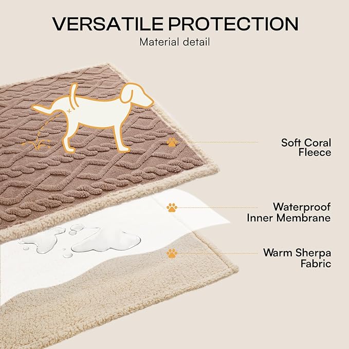 Luciphia Waterproof Pet Blanket, Liquid Pee Proof Dog Blanket for Sofa Bed Couch, Reversible Sherpa Fleece Furniture Protector Cover for Small Medium Large Dogs Cats, Khaki Queen Size（90" x 82"）
