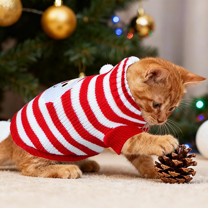Cat Christmas Sweater Pet Winter Warm Coat Pajamas Christmas Santa Knitwear Cat Sweater for Cats Kitty Puppy (Santa, XS)