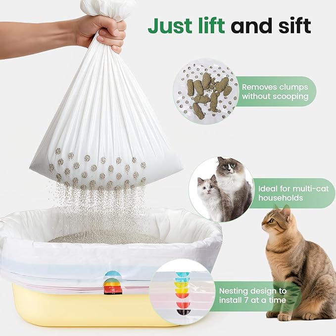7-Day Sifting Litter System Bags, Heavy Duty Thickened Liners 37x18 Inch (14 Pack), Fits Standard Litter Boxes.