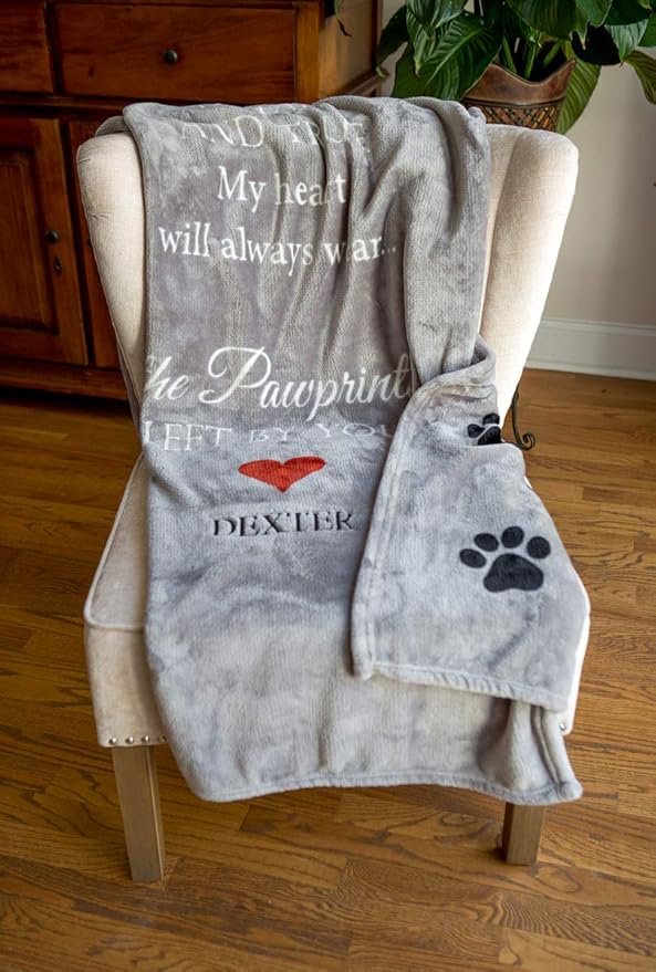 Pawprints Left by You Personalized Pet Memorial Blanket with Heartfelt Sentiment - Comforting Pet Loss/Bereavement Gift