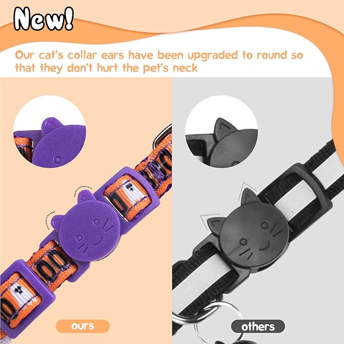 Christmas Cat Collar with Bells, Thanksgiving Cat Collar Breakaway, Halloween Kitten Collars for Girl Boy Cats, 3 Pack Fall Kitty Holiday Collars Adjustable 8-12inch