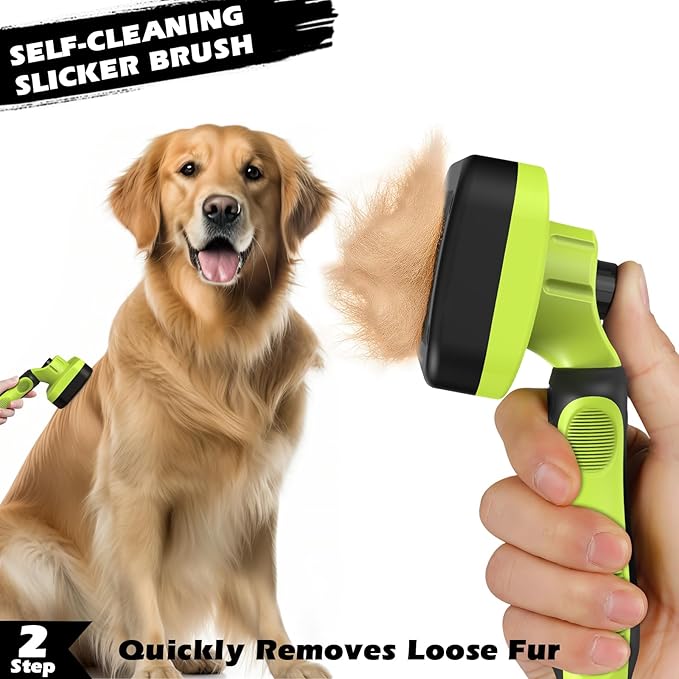 3PCS Self Cleaning Slicker Brush & Pet Grooming Rake & Flea Comb for Dogs,Cats and Horses | Double-Sided Dematting Comb & Skin Friendly Deshedding Grooming Tool (J-Green Black)