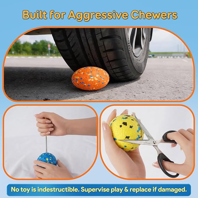 Dog Balls Tennis Ball for Aggressive Chewers, Dog Bouncy Balls Chew Toys Water Toy Fetch Ball for Large Medium Small Puppies, 3 Pack 3.15''