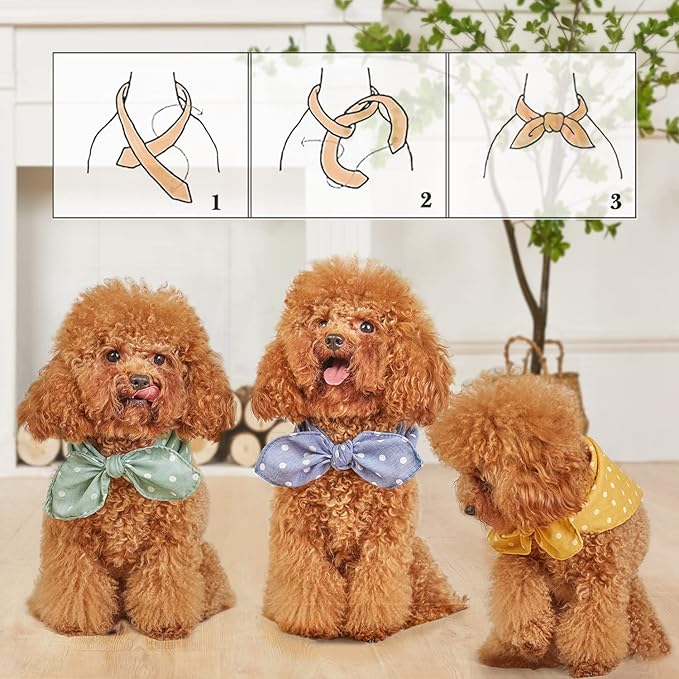 4PCS Spring Dog Bandanas Cat Birthday Cute Soft Cotton Puppy Scarfs Washable Daily Handkerchief Pink Green Blue Orange Comfortable Gifts, Adjustable Accessories for Small Medium Large Girl Boy Pup Pet