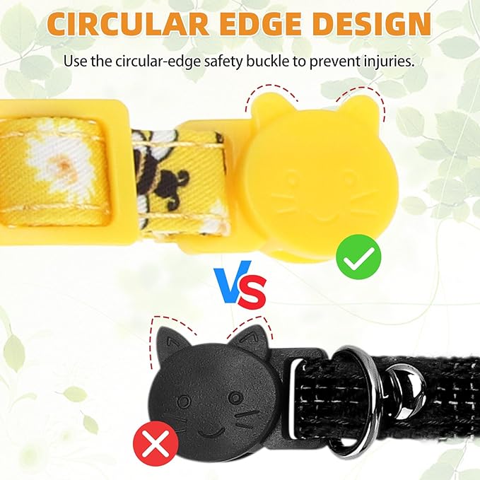 KOOLTAIL Spring Cat Collar Breakaway with Bowtie and Bells, 2 Pack Cute Kitten Collars, Butterfly & Bee Design with Safety Buckle Adjustable for Small Large Cats Boys & Girls