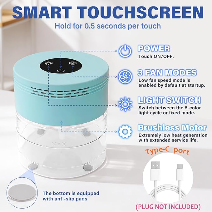 Water Air Purifiers for Home, Water Based Air Purifier Fits Essential Oil, Air Washer Purifier with 8 LED Lights, 24H Auto Shut-off, 3 Speeds, Air Revitaizer for Bedroom Office Living Room Pets Smoke