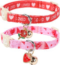 Cat Collar, 2 Pack Cat Collars Cute Breakaway Kitty Collar with Bell, Valentine's Day Kitten Collars Pink Hearts with Safety Buckle for Girl and Boy Cats