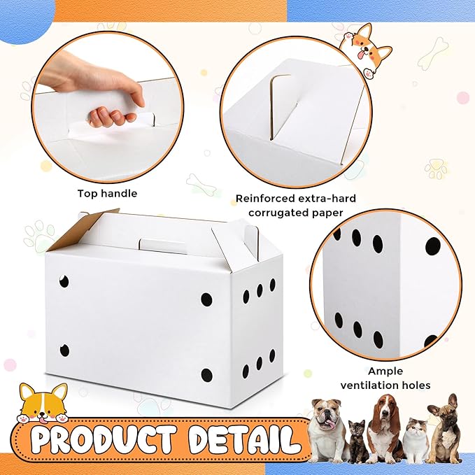6 Pack Cardboard Pet Carrier 17.5 x 8.66 x 12.2 Inches Small Animal White Puppy Cat Pet Transport Carrier Cardboard Box for Chicken Hamsters Gerbils Birds Travel Box