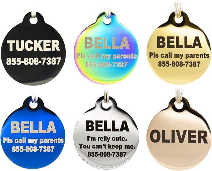 Engraved Dog Tags Personalized - Stainless Steel Engraved Dog Cat ID Tags Front & Back up to 8 Lines of Text Color Plating Gold, Rose Gold, Blue, Black, Nebula by PetANTastic