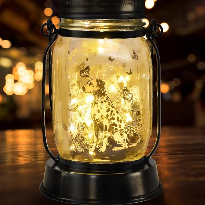 Dalmatian Gifts for Women/Men Dalmatian Solar Lanterns Mom Birthday Spotted Dog Lovers Lantern Pet Loss Firehouse Dog Memorial Lights Solar Garden Decoration for Yard, Patio,Backyard,Porch Torches