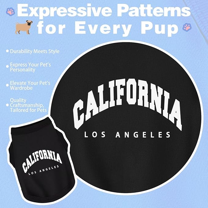 Discover Cozy Cotton Canine Wear: Soft, Lightweight, and Breathable Dog Shirt Vest with Eye-Catching Graphics(California), Keeping Your Furry Friend Warm and Comfy! Black S