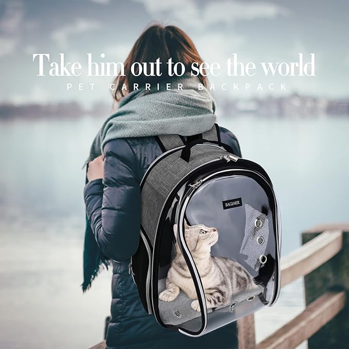 BAGLHER Cat Carrier Backpack Bubble - Fit Up to 18 Lbs - Airline-Approved Dog Backpack Carrier for Small Pets Puppies Dogs Bunny, Space Capsule Dog Carrier Backpack for Travel Outdoor Hiking, Grey