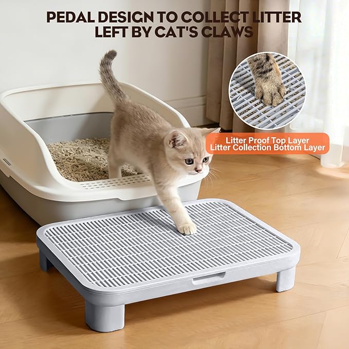 Adjustable Cat Step Ramp, Double Layer Litter Box Step with Filter Function, Replaceable Feet, Elevated Litter Box Ramp for Elderly Cats Easy Cleaning Cat Catcher for Floor Indoor (Grey)