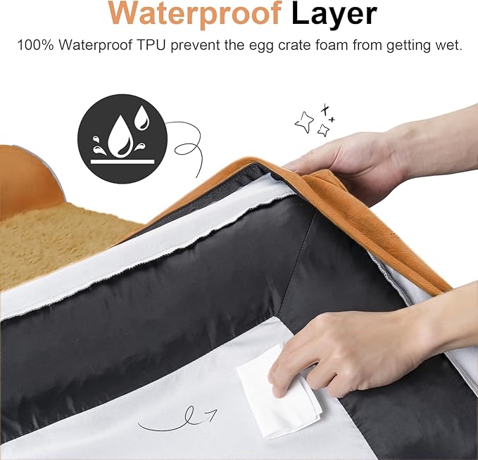 Small Dog Bed Orthopedic Washable: Beds Bolster Small Sized Dogs Bed Egg Crate Foam Couch Sofa Waterproof with Removable Cover - Orange