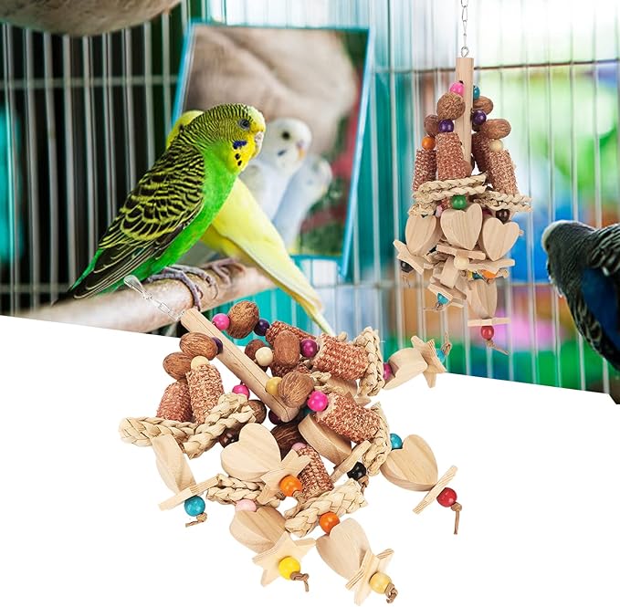 Wooden Bird Chew Toy, Edible Nuts, Non, Vibrant Design, Reduces Boredom, for Parrots and Small Birds