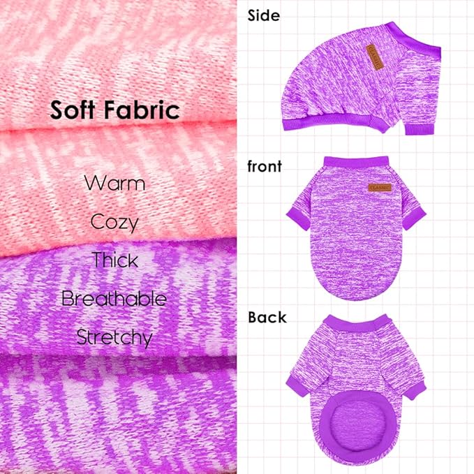 2 Pcs Dog Sweaters for Small Dogs Girl Boy Winter Fleece Clothes Warm Soft Dog Sweatshirt Outfit for Dogs Cats Pet Apparel