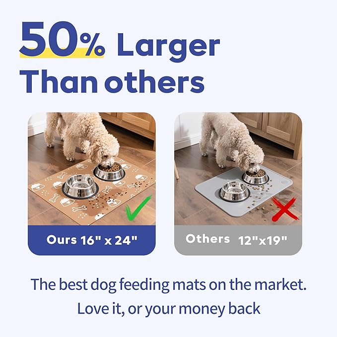Cooyes Large Dog & Cat Food Mat 16"×24", Ultra-Absorbent Dog Bowl Mat for Food and Water, Pet Feeding Mat with Non-Slip Back, Pet Placemats with Water-Locking Bottom That Protects Floors