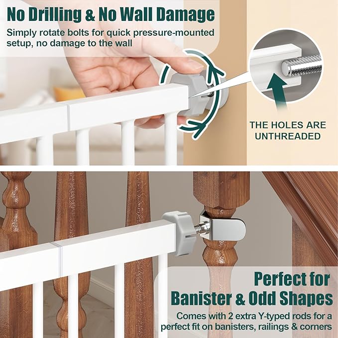 keny 36" Extra Tall Baby Gate for Stairs, 29.7-51.5" Adjustable Width Auto Close Dog Gate for Doorways Hallways, Easy Walk Thru Pet Gate with 21.1" Large Opening Door, White
