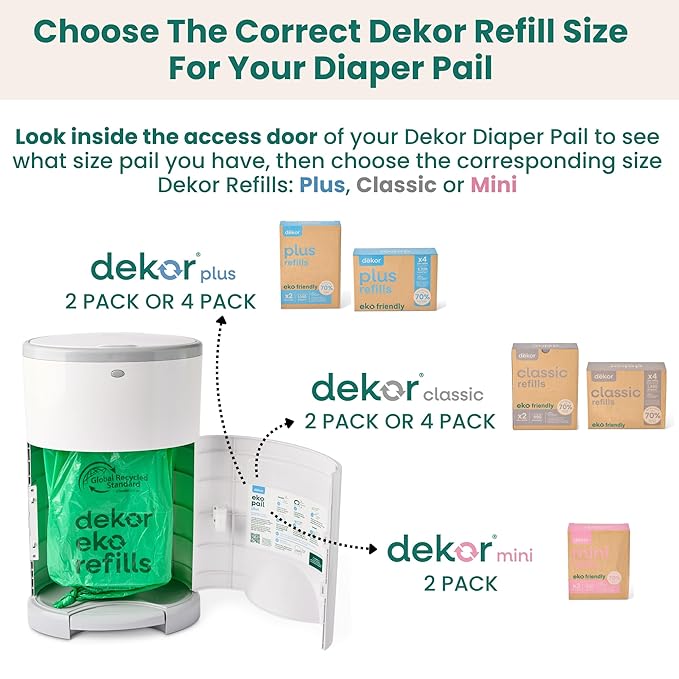 Diaper Dekor CLASSIC Diaper Pail Refills, Unscented, Exclusive End-of-Liner Marking, Thick Quick & Easy to Replace, Most Economical Refill System for Original and Eko Style Pails,(Pack of 24)