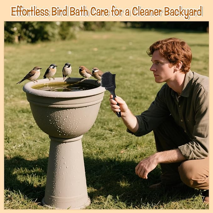 2 Pcs Brush for Bird Baths Black Hard Bristle Cleaning Brush with Ergonomic Handle Utility Bird Bath Cleaner for Bird Feeder Bath Accessories Fountain Outdoor Cleaning