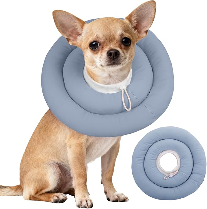 IDOMIK Dog Recovery Collar, Waterproof Soft Dog Cone After Surgery, Comfy Protective Elizabethan Collar Alternative for Dogs Cats, Adjustable Pet Neck Donut Cone Anti-Licking Biting Wounds,Blue,S