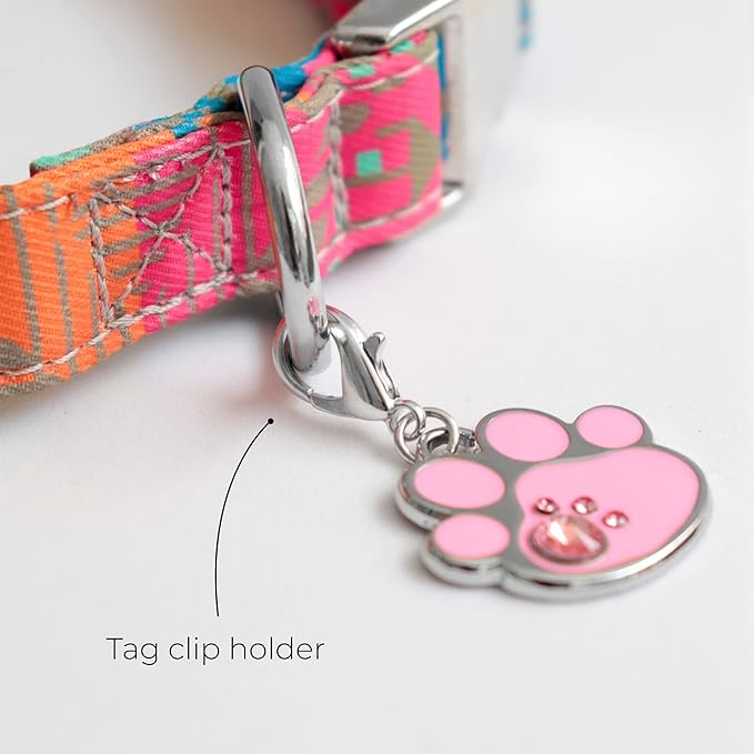 PAWNIMALS Paw Shape Dog ID Tag Stainless Steel Custom Laser Engraved, Cute Bling Glitter Pet Name Tags Personalized with Durable Engraving (Crystal Paws)