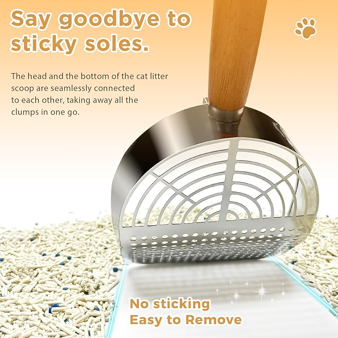 Stainless Steel Litter Scoop, Kitty Litter Scooper, Metal Cat Litter Scoop, Kitten Pooper Lifter, Cat Scooper, Kitty Metal Scooper with Holder for Cat Litter Box Round Holes Easy Cleaning