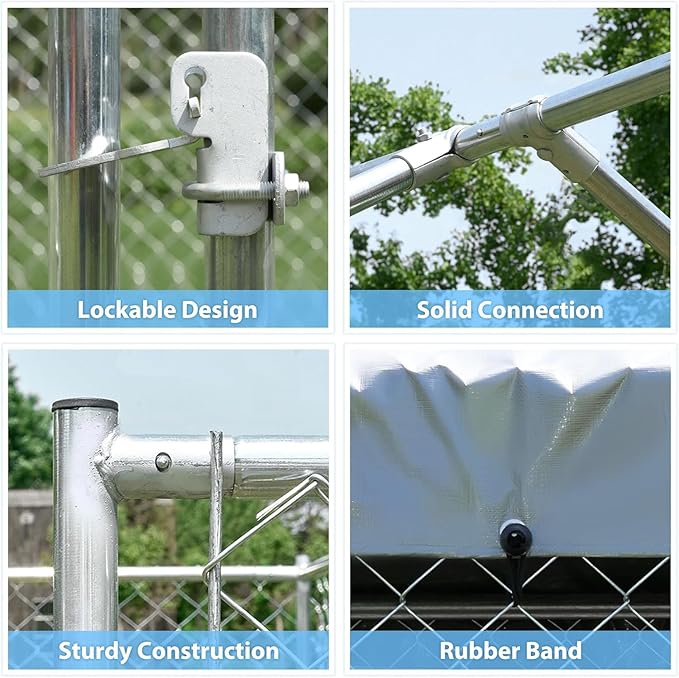 HITTITE Extra Large Outdoor Dog Kennel, 10x10x6.56ft Anti-Rust Dog Kennel Outside with Roof, Galvanized Chain Link Dog Runs for Outside with Secure Lock