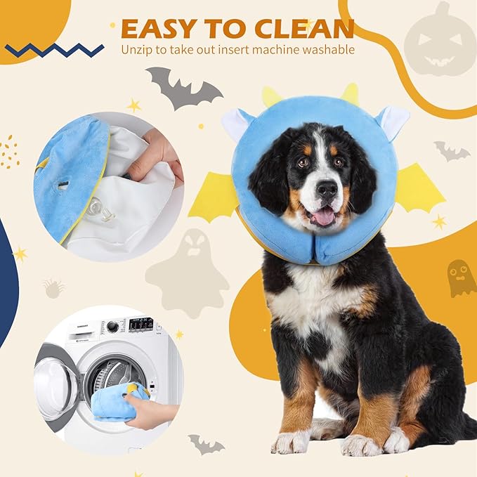 IEUUMLER Inflatable Recovery Dog Collar, Protective Donut Cone, Adjustable Soft Collar for Dog and Cat After Surgery Prevent from Biting & Scratching EU002 - Vampire L+