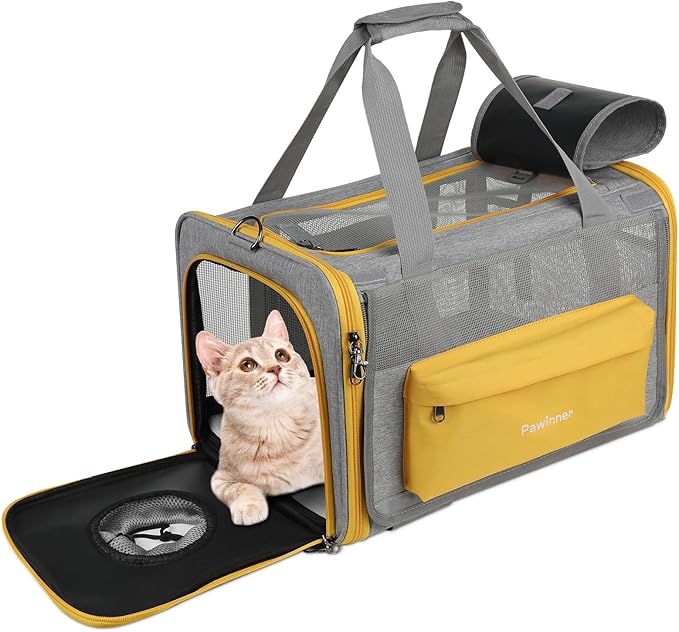 Pawinner Cat Carriers, 17.7"x13"x13" Collapsible Pets Travel Carriers Dog Carrier Pet Carrier(Up to 20lbs), Waterproof Airline Approved Soft Sided, Car Travel Portable Bag for Big Cats/Small Dogs