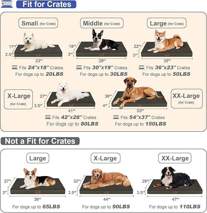Plush Orthopedic Dog Bed for Medium Dogs & Puppies, Waterproof Dog Beds 29x18 Inch with Removable Washable Cover, Egg Crate Foam Flat Pet Mat, Coffee