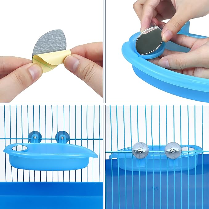 Bird Bath for Cage, Bird Bath Toy with Small Double-Sided Mirror, Birdbath Cage Accessory with Small Bells for Small Birds Parrots Cockatiel Budgies