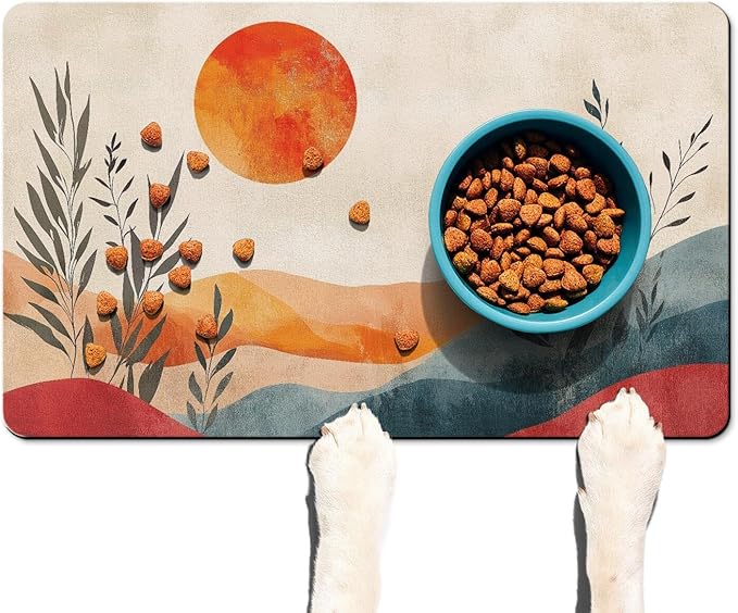 Absorbent Pet Dog Bowl Mat for Food and Water, Pet Cat Food Feeding Mat with Non Slip Rubber Backing, Dog Food Mats for Floors Waterproof, 12"x20"