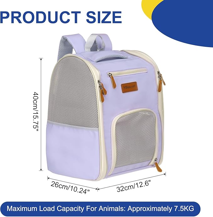 Pet Backpack Carrier, Portable and Ventilated, Oxford Cloth, Dogs Cats and Small Animals Travel Bag 12.6", (Purple, 1 Pcs), Intended for Hiking/Camping/Traveling
