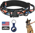 DAGANXI Tactical Dog Collar, Adjustable Military Training Nylon Dog Collar with Control Handle and Heavy Metal Buckle for Medium and Large Dogs, with Patches and Airtags Case (M, Colorful Triangle)