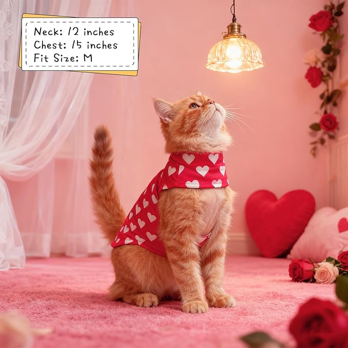 EXPAWLORER Cat Valentines Outfit Sweater - Valentine's Day Sweater for Cats Only Warm Kitten Clothes, Pet Coat Pullover Design, Fleece Sweatshirt Clothing Also for Puppy Small Dogs, Pink Heart S