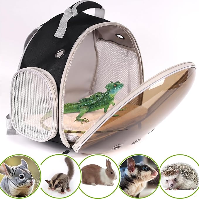 Bearded Dragon Travel Backpack Carrier with Porlarized Bubble Window for Small Animal,with Soft Warm Mat Set,Guinea Pig Cage for 2,Reptile Bag for Lizards Gecko Hedgehog Rat Parrot Birds