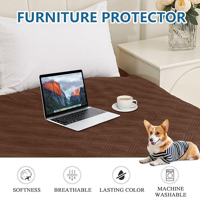 hyha Waterproof Dog Blanket, Reversible Pet Bed Blanket, Soft Sofa Couch Cover for Dogs Washable, Waterproof Pet Couch Covers for Sofa Puppy Cats Furniture Protector(40"x70", Brown/Chocolate)